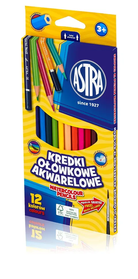 Kredki ołówkowe akwarelowe 12 kolorów Astra