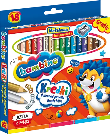 Kredki w oprawie drewnianej 18 kolorów + temperówka BAMBINO