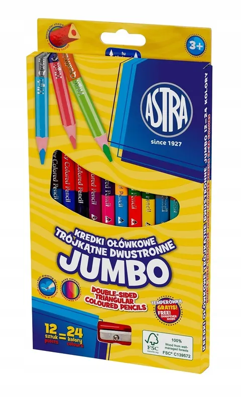 Kredki ołówkowe dwustronne Jumbo 12szt/24k Astra