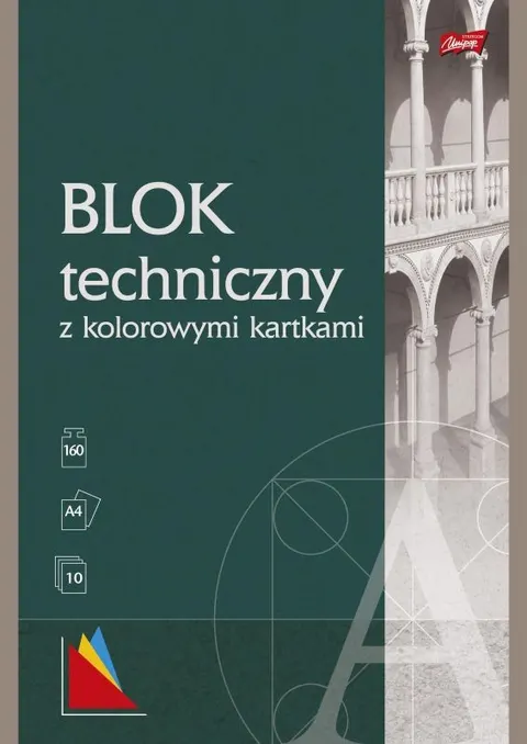 Blok techniczny z kolorowymi kartkami, format A4, 10 kartek, UNIPAP