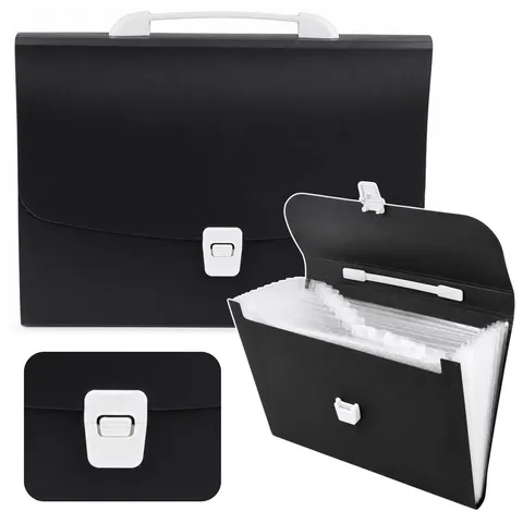 Teczka organizer A4 z uchwytem, 13 przegród, czarna