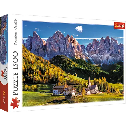 Puzzle 1500 elementów Dolina Val di Funes, Dolomity, Włochy Trefl 26163