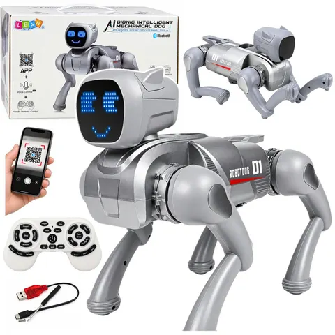 Pies Robot AI Zdalnie Sterowany RC Bluetooth Aplikacja Programowany Srebrny