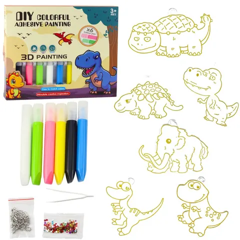Zestaw Kreatywny DIY Witraże Breloki Dinozaury Pisaki 6 szt.