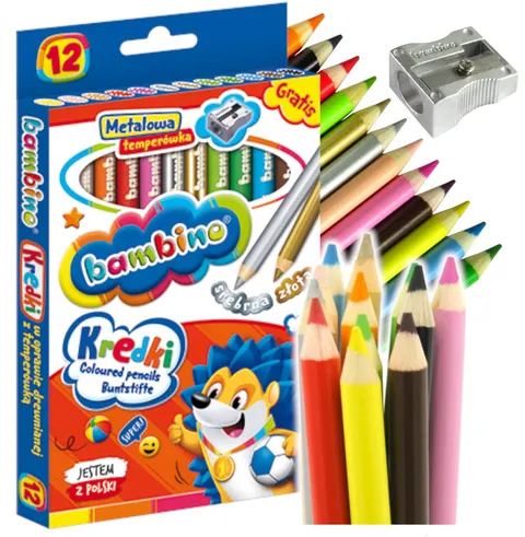 Kredki ołówkowe BAMBINO Jumbo 12 kolorów z temperówką