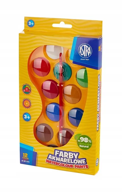 ASTRA FARBY AKWARELOWE SZKOLNE AKWARELE 12 KOLORÓW