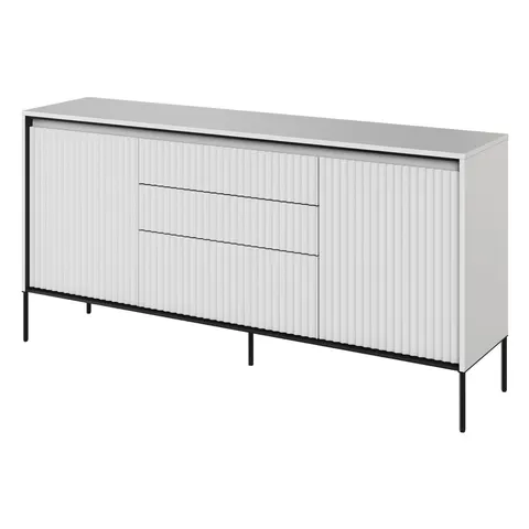Komoda ryflowana biała TREND 01 / czarne nogi