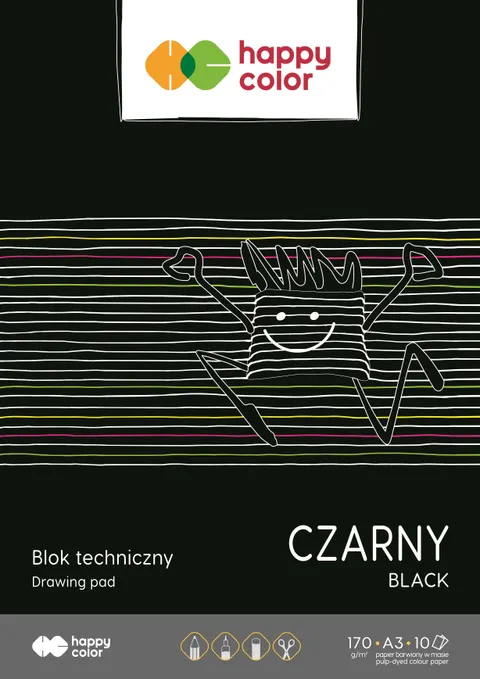 Blok techniczny czarny A3, 170g, 10 ark Happy Color
