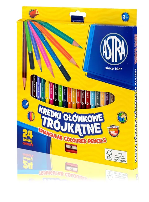 Kredki ołówkowe trójkątne 24 kolor, ASTRA