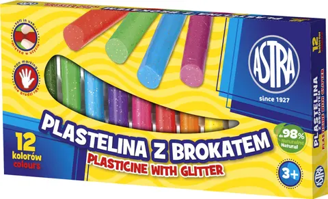 Plastelina z brokatem 12 kolorów, ASTRA