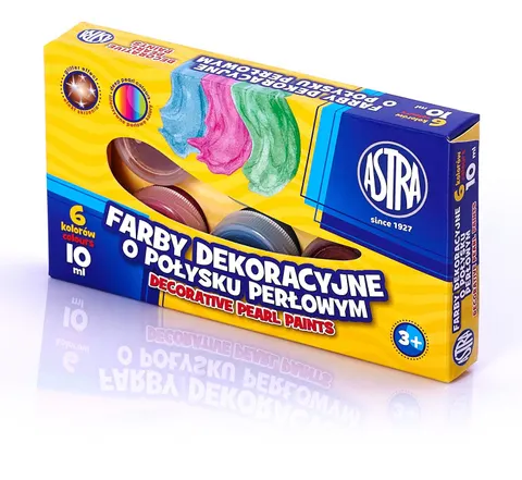 Farby dekoracyjne o połysku perłowym 6 kolorów -10 ml, ASTRA