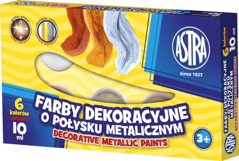 Farby dekoracyjne o połysku metalicznym 6 kolorów - 10 ml, ASTRA