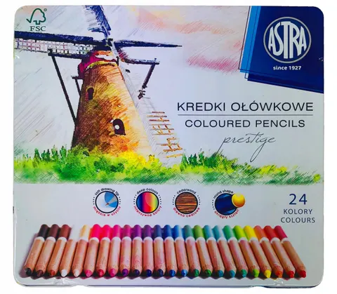 KREDKI OŁÓWKOWE 24 KOL W METALOWYM PUDEŁKU ASTRA