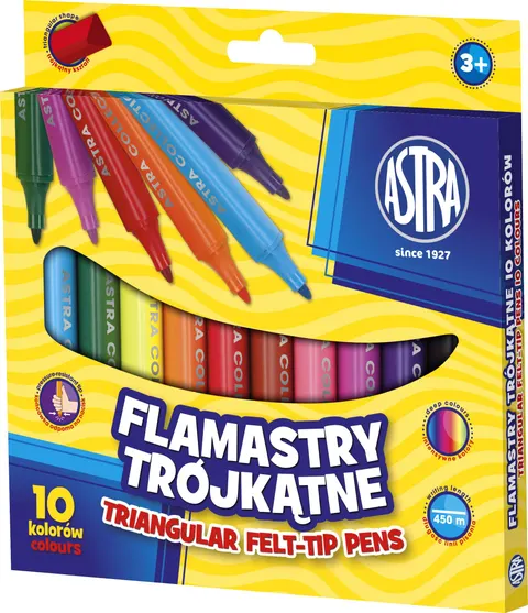 Flamastry trójkątne Jumbo - 10 kolorów, ASTRA