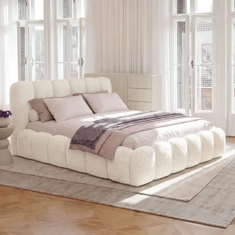 Łóżko tapicerowane z pojemnikiem SFG0200 | 180x200 | Boucle | Biały #2