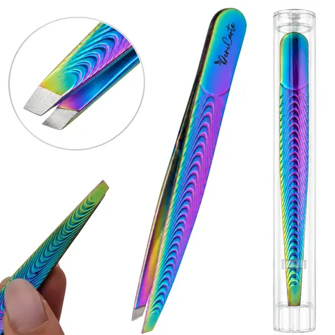 Pęseta skośna do regulacji brwi - tęczowa