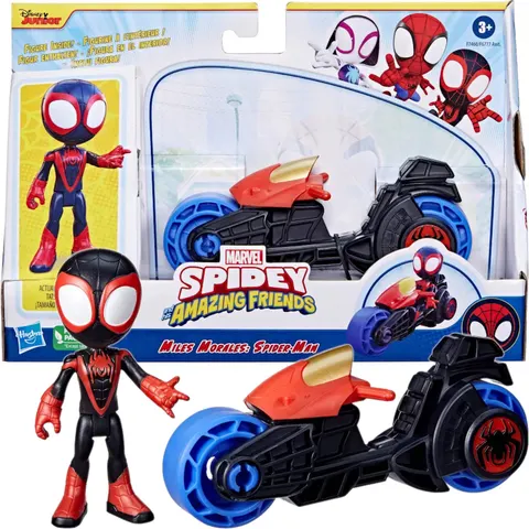 Spidey i Super Kumple Marvel Motocykl + Ruchoma Figurka Miles Morales 10cm