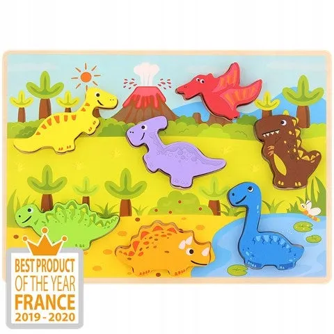 Drewniane Puzzle Układanka XL Zwierzaki Dinozaury