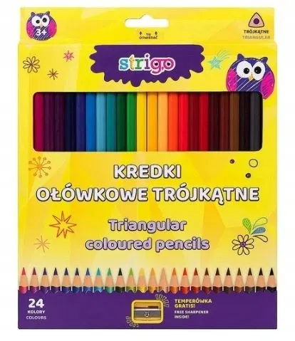 Kredki ołówkowe trójkątne 24 kolory Strigo
