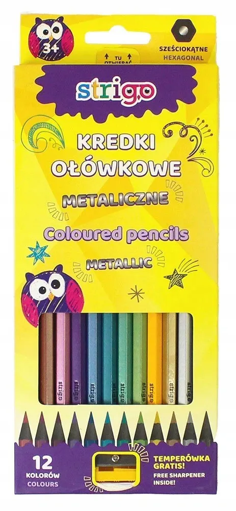 KREDKI OŁÓWKOWE METALICZNE 12 KOL + TEMPERÓWKA