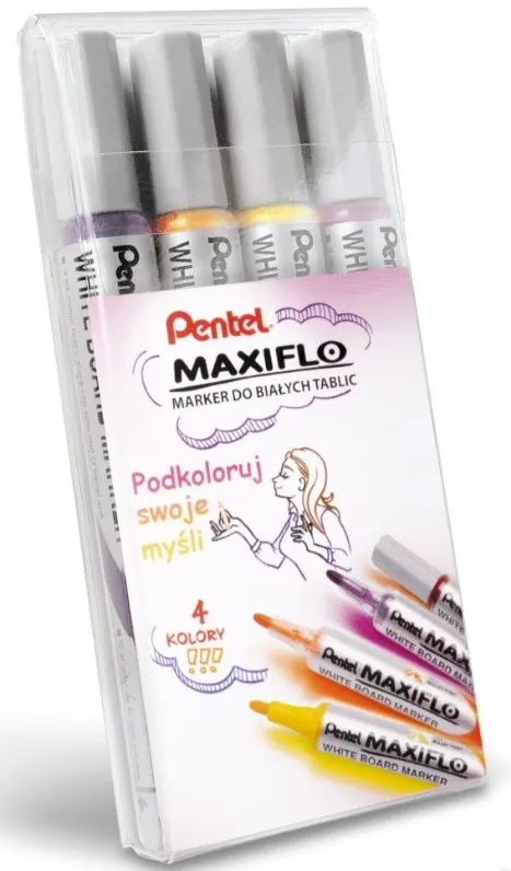 Marker Pentel MWL5S MAXIFLO do tablic suchościeralnych komplet 4 szt.