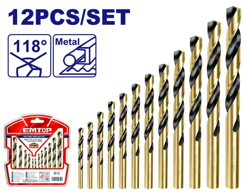 Zestaw wierteł do metalu HSS 12szt. ETDBB11125 EMTOP