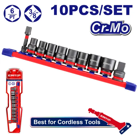 Zestaw nasadek udarowych 3/8" 10 szt. EMSSD38104 EMTOP