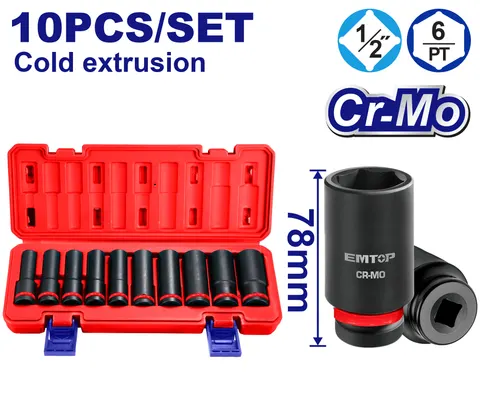 Zestaw nasadek udarowych 1/2'' 10 szt. EMSS12102L EMTOP