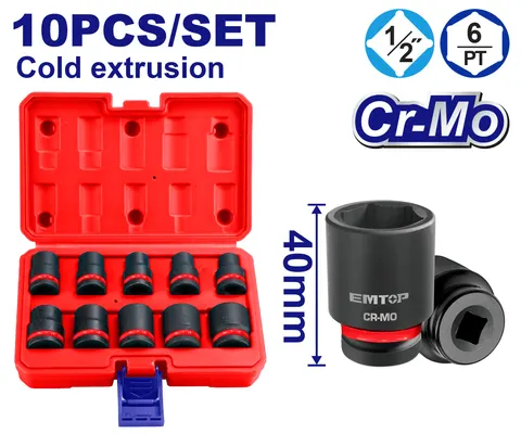 Zestaw nasadek udarowych 1/2'' 10 szt. EMSS12101 EMTOP