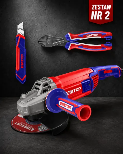 Zestaw: szlifierka kątowa 230mm + obcinaczki + nóż EMTOP