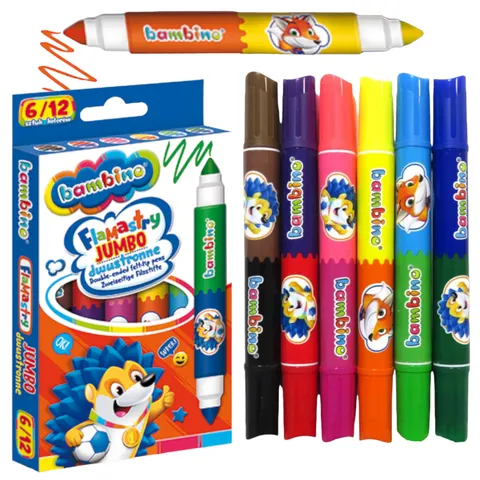 Flamastry mazaki dwustronne BAMBINO jumbo 12 kolorów szkolne