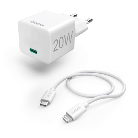 Hama ŁADOWARKA 20W SIECIOWA MINI PD/Qualcomm + Typ-C - Lightning BIAŁA