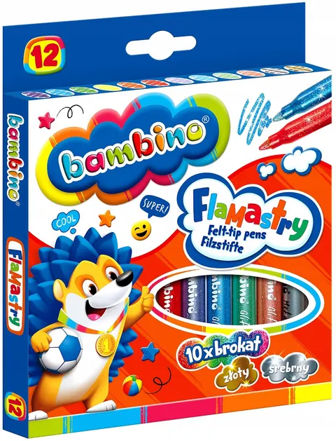 Flamastry brokatowe BAMBINO, 12 kolorów, ST. MAJEWSKI