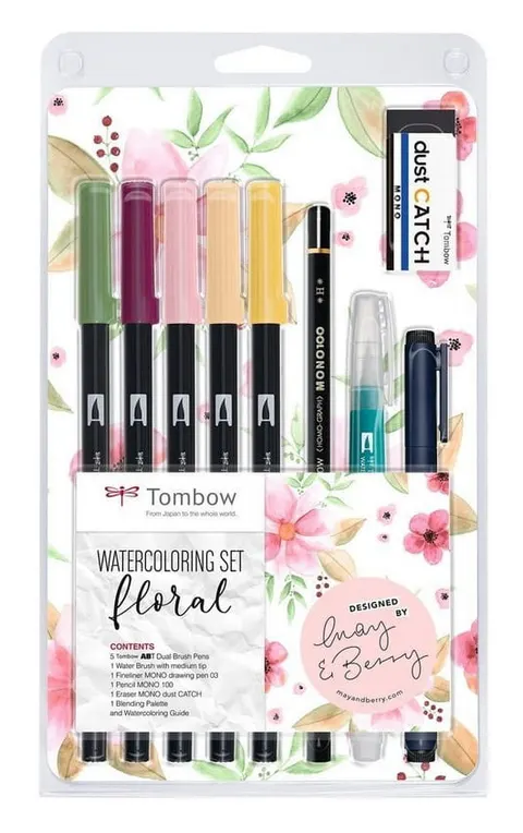 ZESTAW PISAKÓW AKWARELOWYCH TOMBOW FLORAL SET DUAL BRUSH 9 ELEMENTÓW