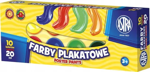 Farby plakatowe szkolne 10 kolorów 20 ML Astra