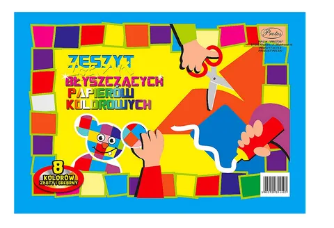 Wycinanka zeszyt błyszczących papierów kolorowych A4 8 kartek - Protos