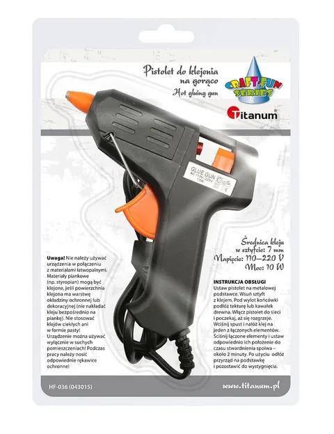 Pistolet do kleju na gorąco + 2 pałeczki kleju - Titanum