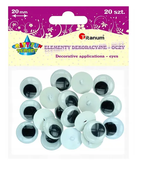 OCZKA RUCHOME DO PRZYSZYWANIA 20 SZT. 20MM DEKORACYJNE - OZDOBY