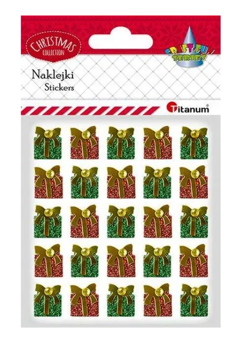 NAKLEJKI ŚWIĄTECZNE PAPIEROWE PREZENTY - BOŻE NARODZENIE