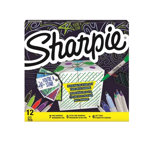Promarkery Sharpie 12 kolorów + 6 zawieszek