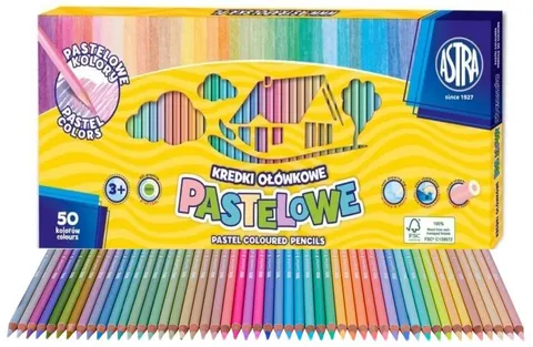 Kredki ołówkowe 50 kolorów ASTRA pastel line pastelowe grafit XXL 4mm