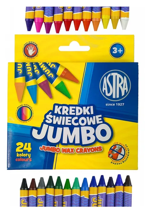Kredki świecowe szkolne 24 kolory grube jumbo - Astra
