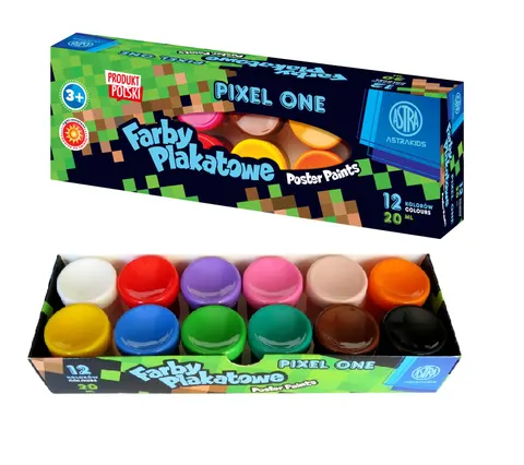 Farby plakatowe szkolne Pixel One 12 kolorów 20 ml - Astra