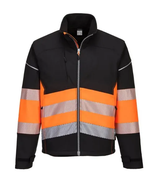 PW375-Kurtka ostrzegawcza softshell PW3 czarno-pomarańcz