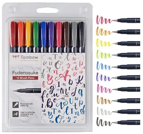 Zestaw do kaligrafii Tombow Fudenosuke 10 szt. podstawowe kolory
