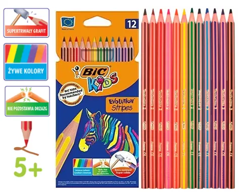 Kredki 12-kol. Evolution Stripes, BiC