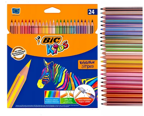 Kredki szkolne niełamliwe 24 kolory BIC Evolution Stripes