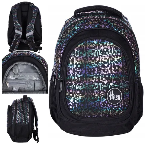 Plecak szkolny trzykomorowy czarny holo neonowe koty Astrabag Holo Effect Neon Kitty - Nowość 2022