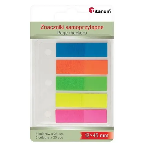 Zakładki indeksujące samoprzylepne fluo Titanum 5 kolorów