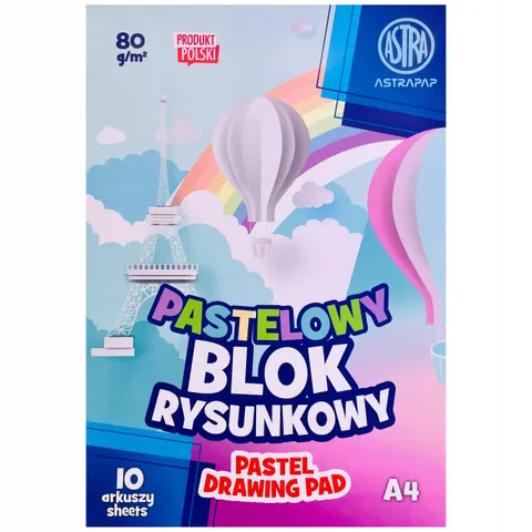 Pastelowy blok rysunkowy kolorowy A4 10 kartek 80g Astrapap